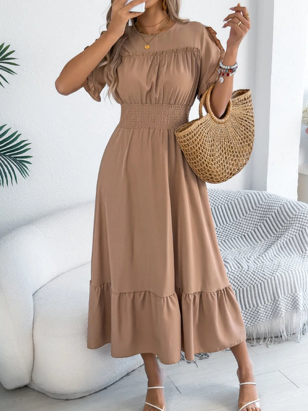 Smocked Frill Round Neck Midi Dress - product image 10
