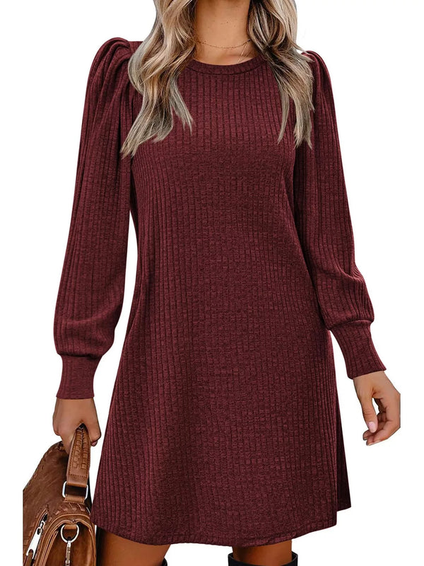 Ribbed Knit Puff Sleeve Casual Mini Dress - product image 11