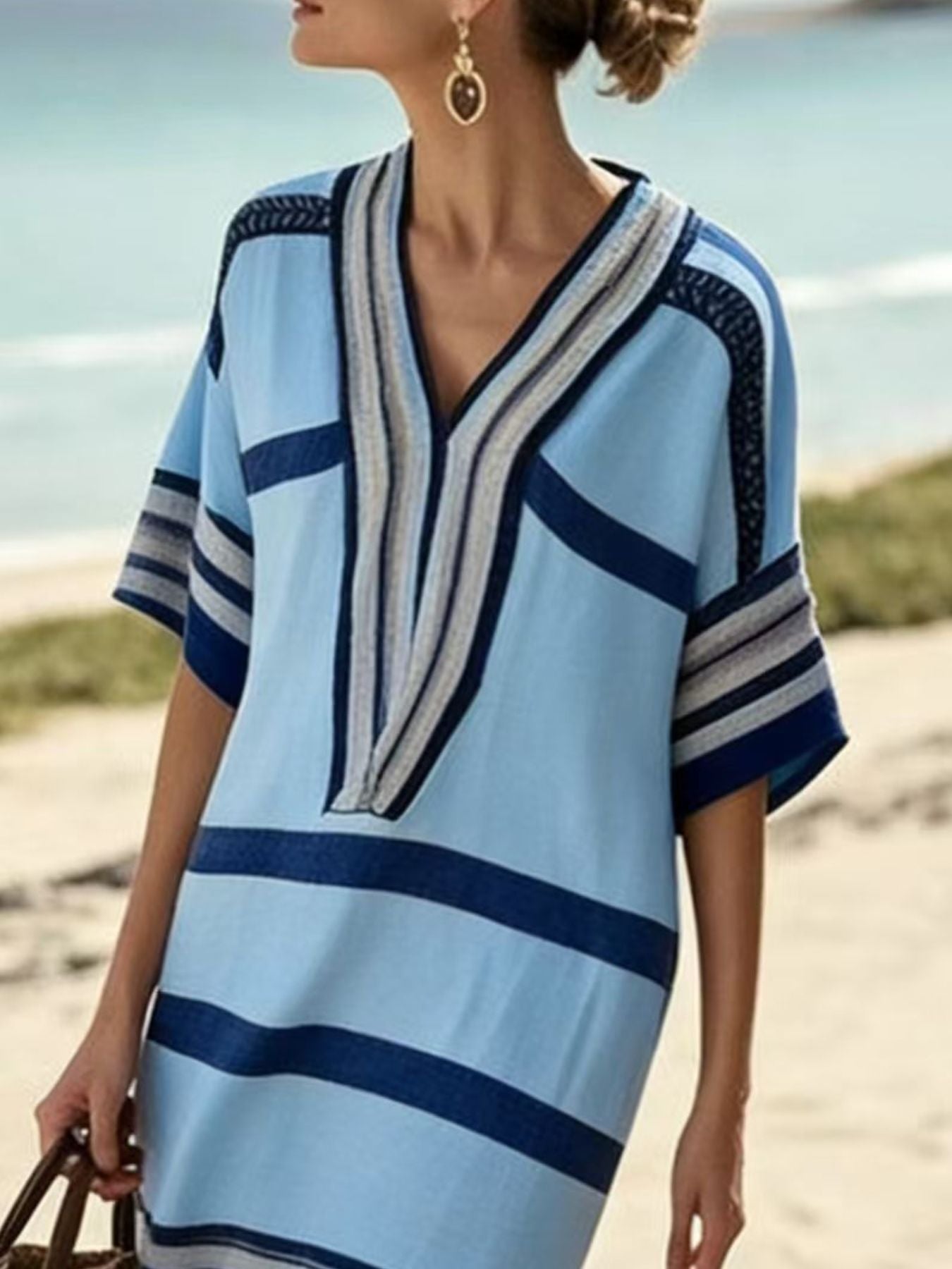 Full Size Striped Half Sleeve Midi Dress Plus Size - product image 2