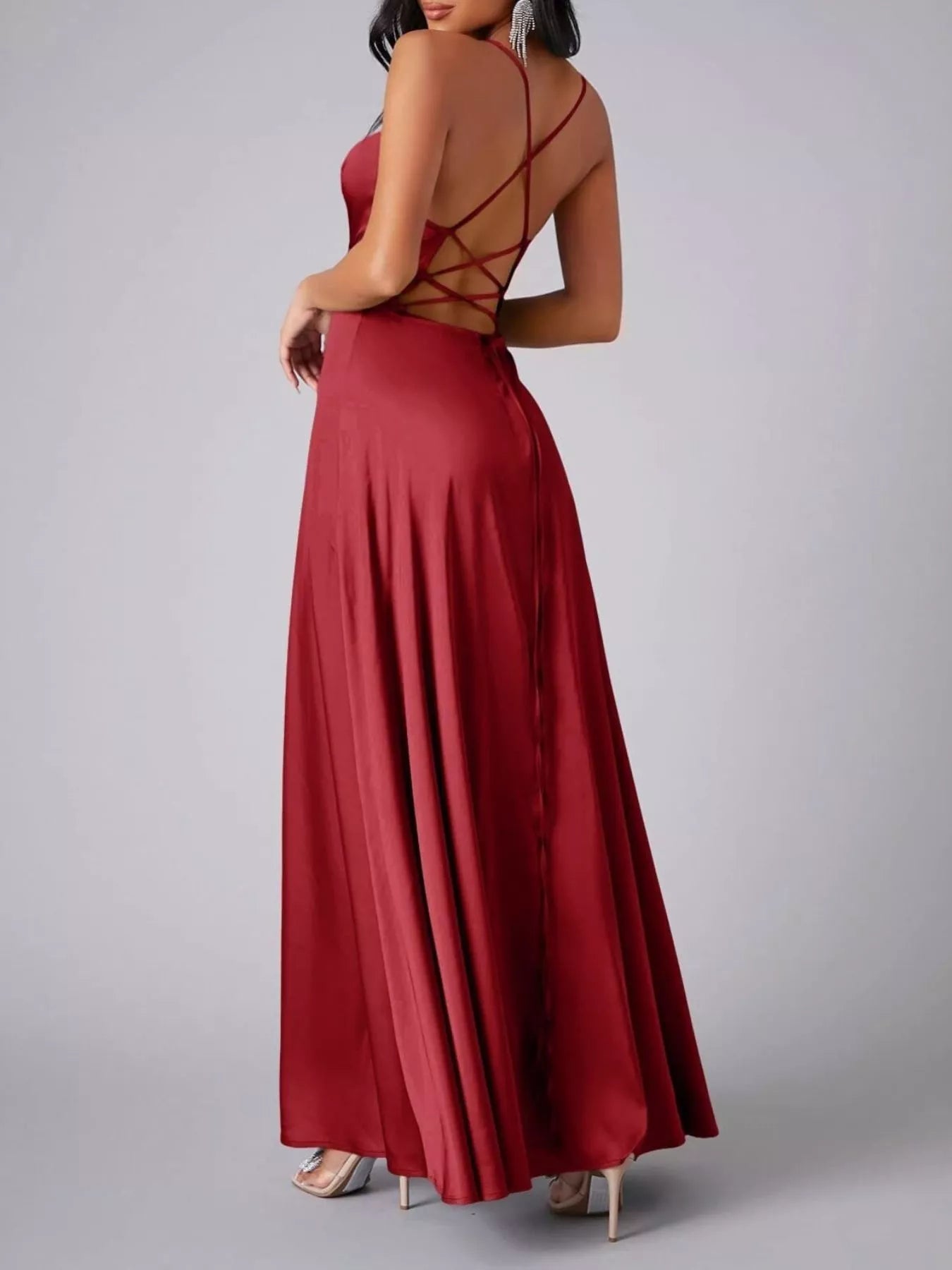 Lace Up Back Split Maxi Dress view 2 - Shopiebay