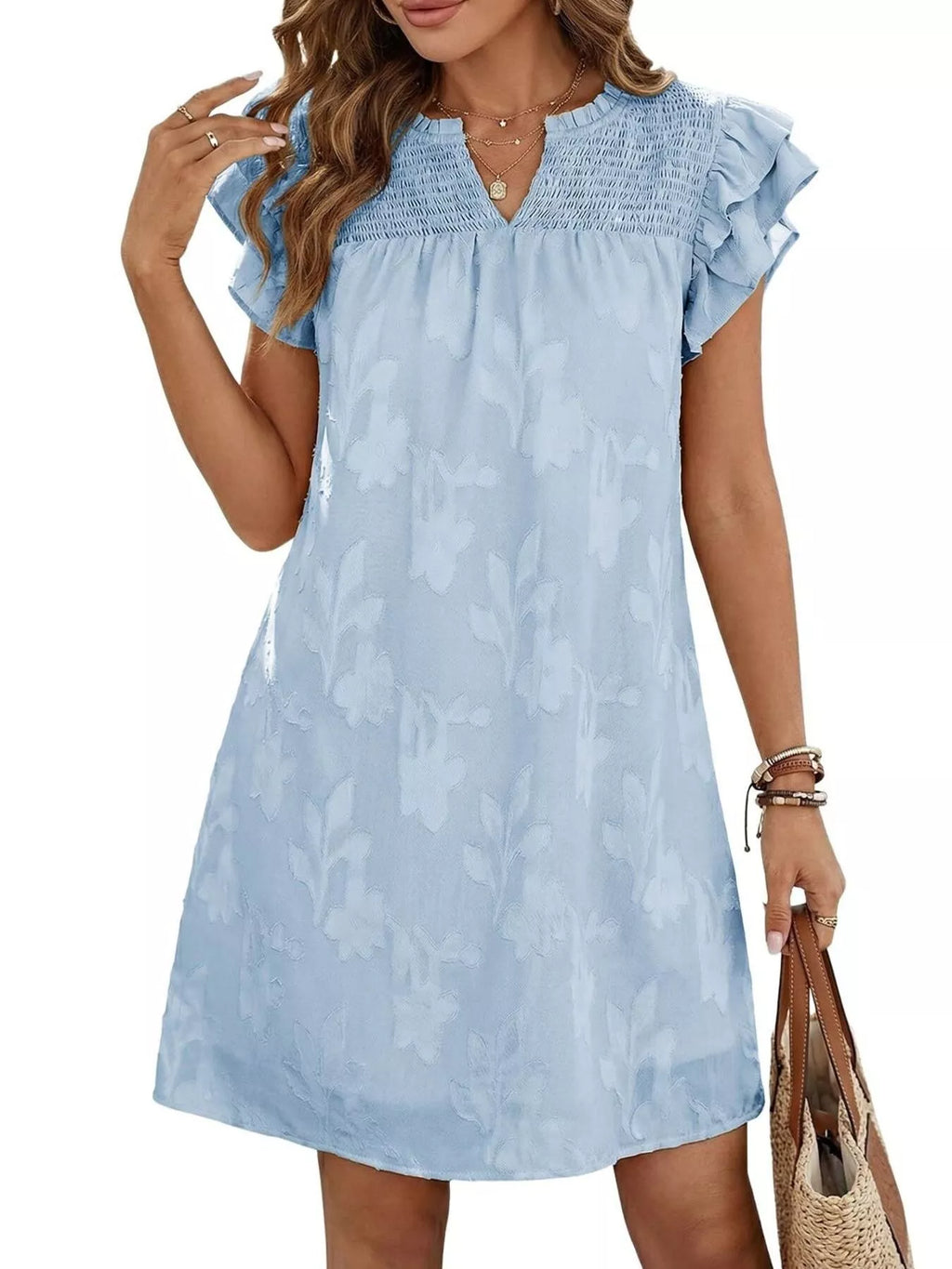 Floral Embossed Ruffle Sleeve Mini Dress - product image 21
