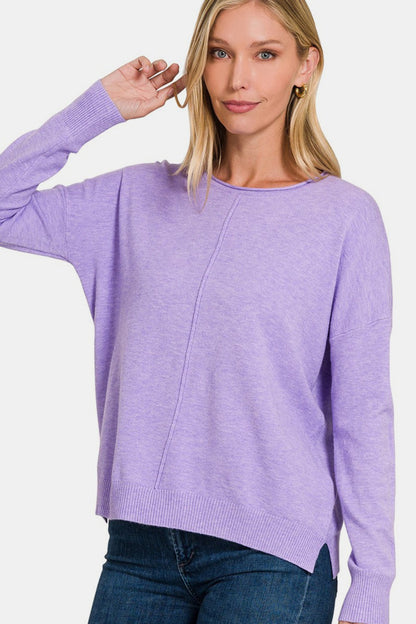 Zenana Front Seam Round Neck Sweater