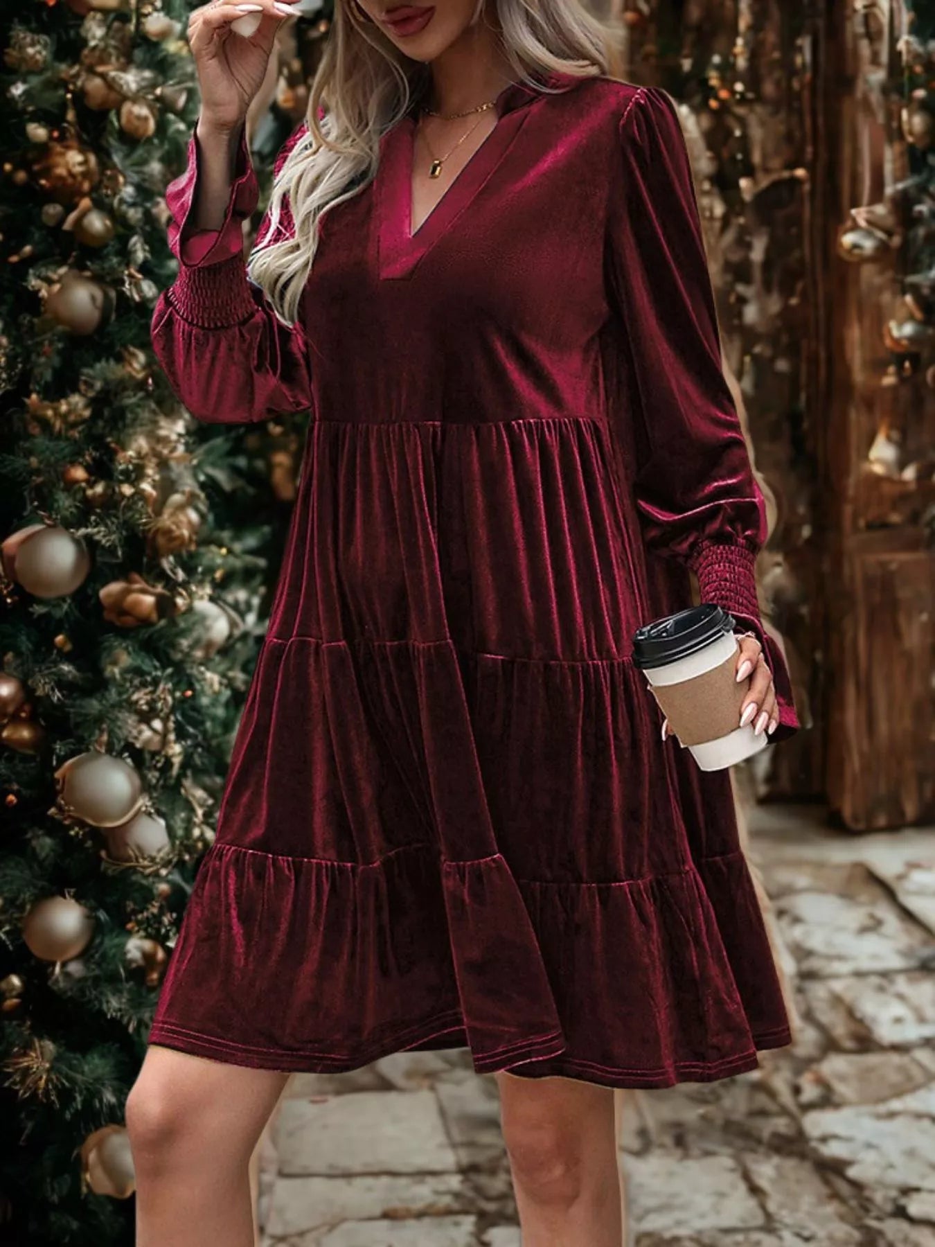 Velvet Tiered Notched Mini Dress - product image 7