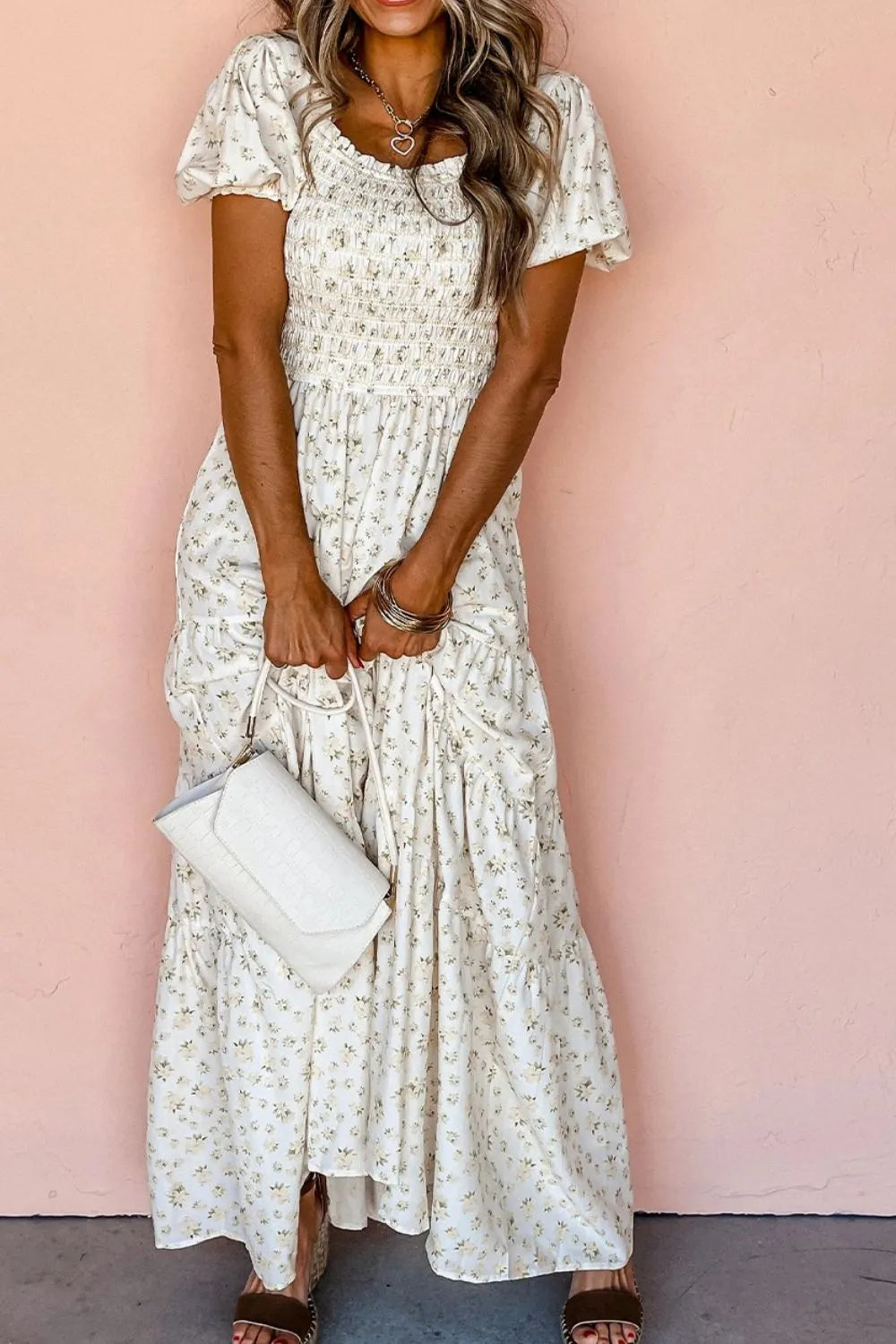 Floral Smocked Short Puff Sleeve Maxi Dress - product image 5