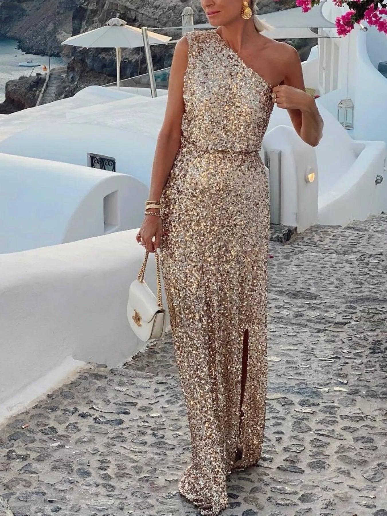 Sequin One-Shoulder Slit Maxi Dress - product image 5