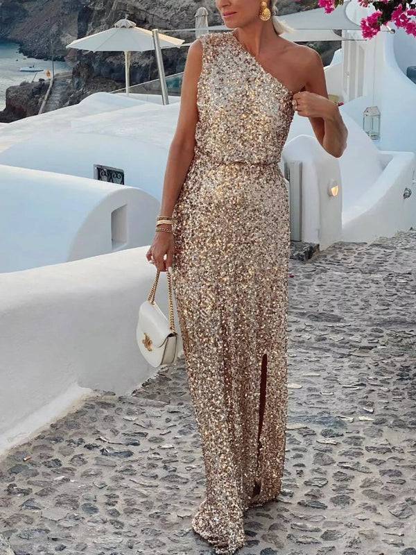 Sequin One-Shoulder Slit Maxi Dress - product image 5