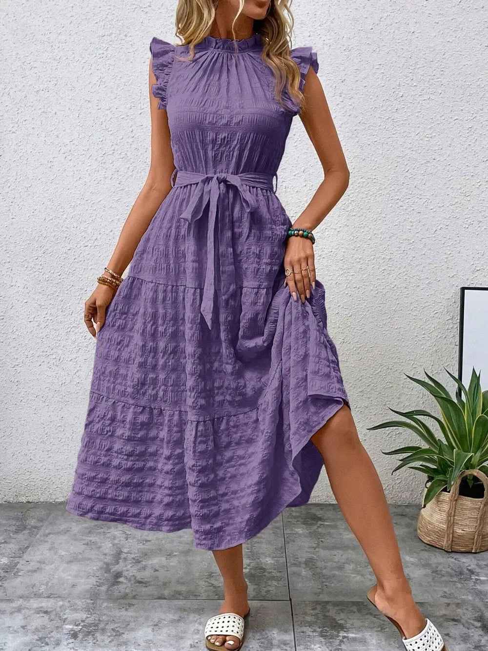 Tied Ruffled Cap Sleeve Midi Dress - product image 24