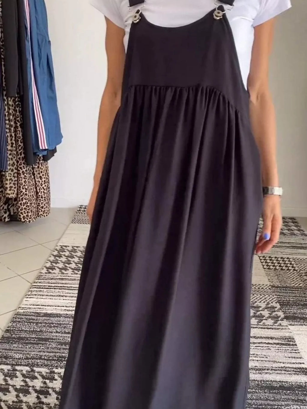 Ruched Wide Strap Overall Maxi Dress - product image 3