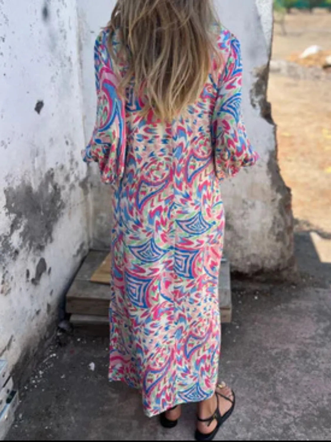 Printed V-Neck Dress with Pockets - product image 7
