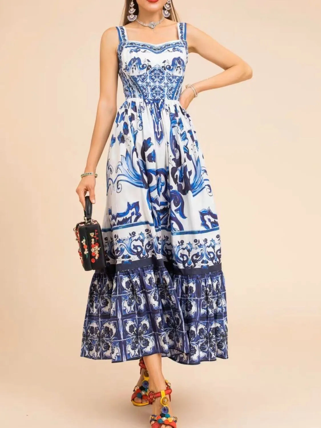 Smocked Printed Wide Strap Dress - product image 4
