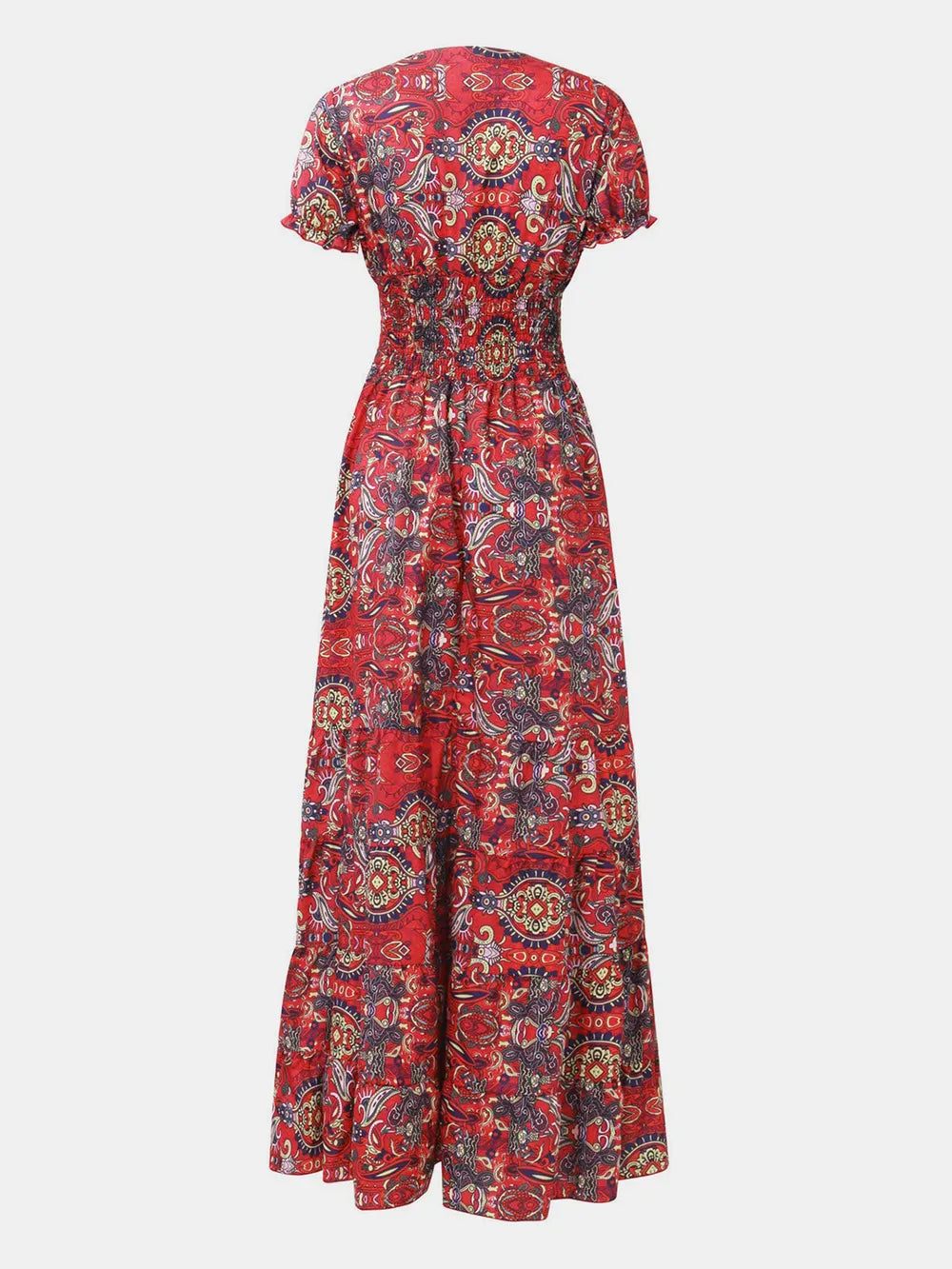 Smocked Printed V-Neck Short Sleeve Dress - product image 5
