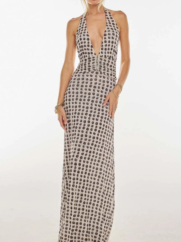 Floral Halter Neck Deep V Maxi Dress view 7 - Shopiebay
