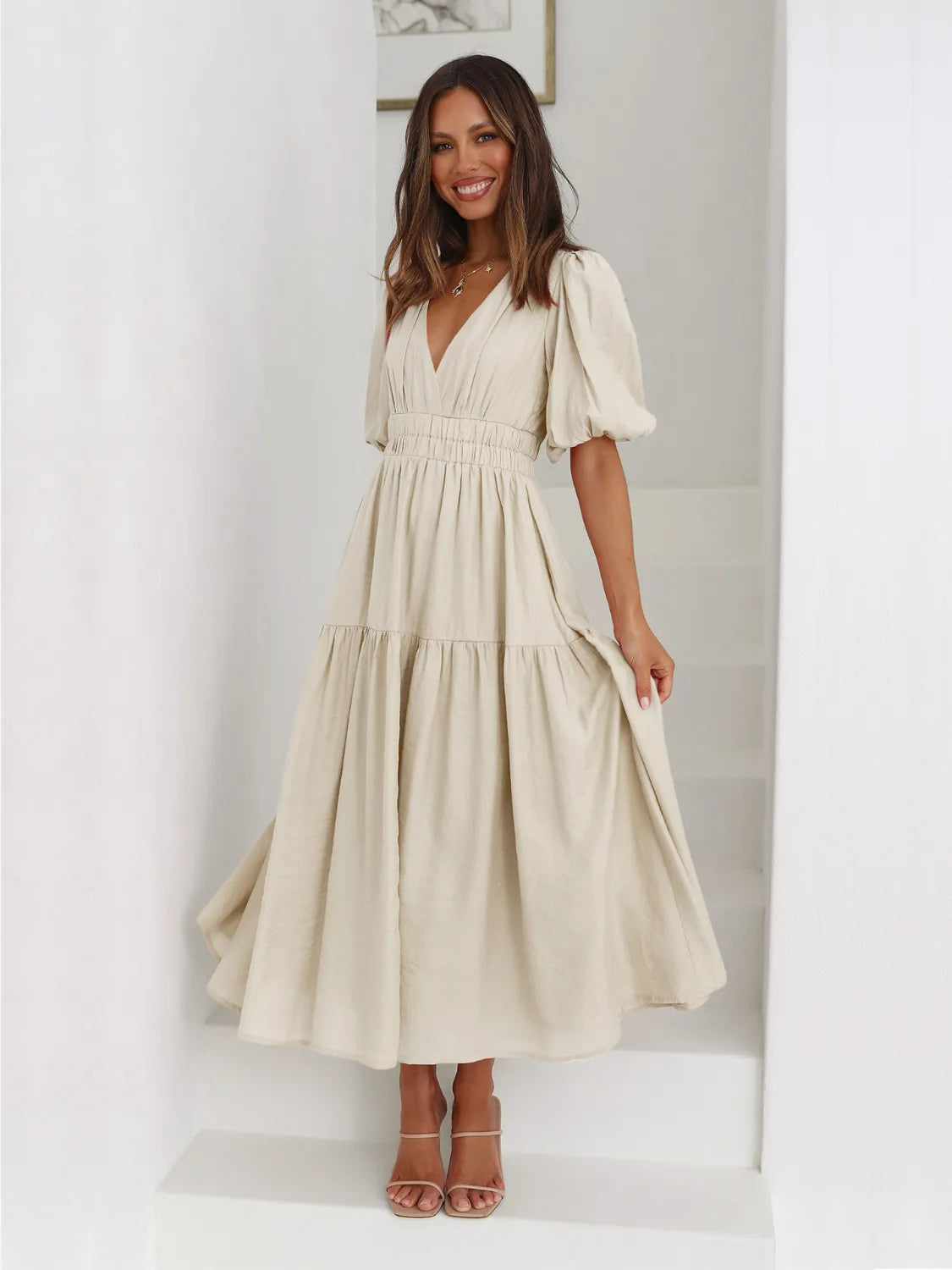 Tiered Surplice Half Sleeve Midi Dress Main image