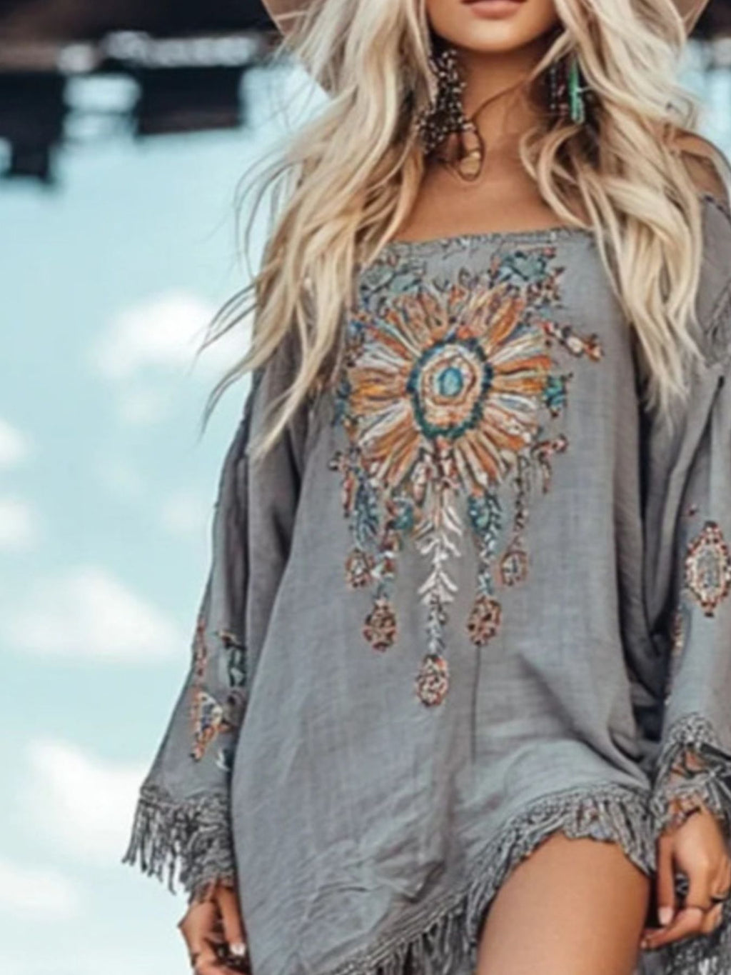 Fringe Hem Long Sleeve Mini Dress - product image 2