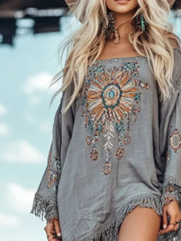 Fringe Hem Long Sleeve Mini Dress - product image 2