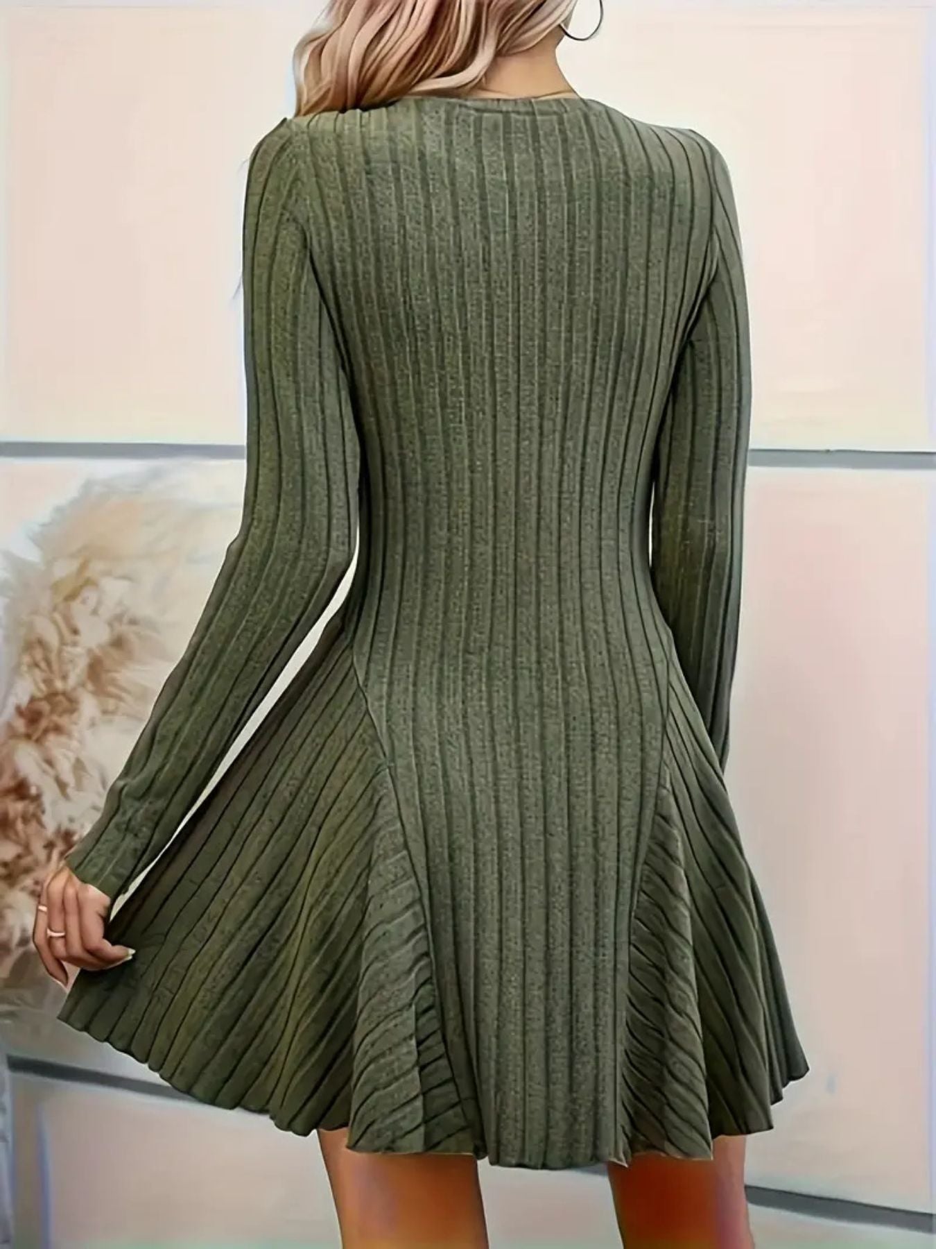 Ribbed Knit Long Sleeve A-Line Dress - product image 19