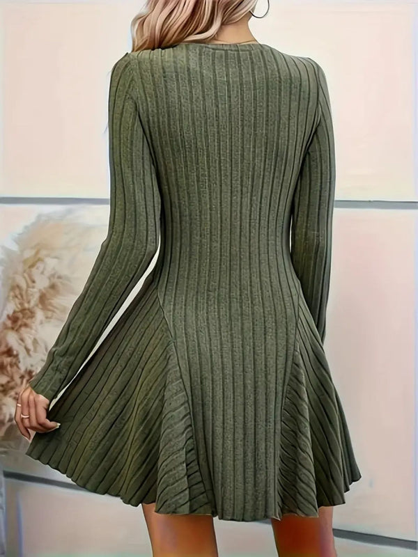 Ribbed Knit Long Sleeve A-Line Dress - product image 19