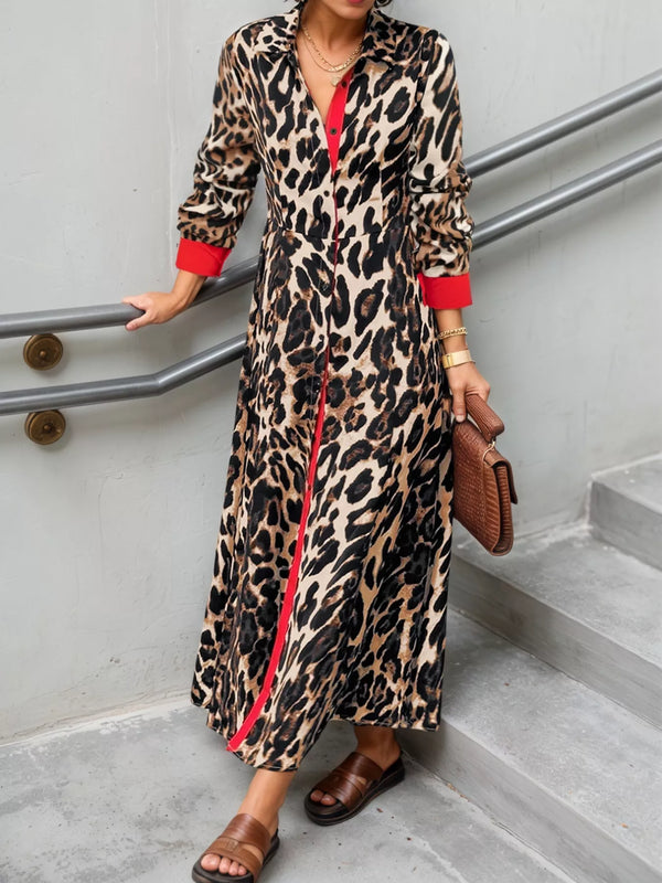 Leopard Print Long Sleeve Shirt Dress with Contrast Trim - product image 8