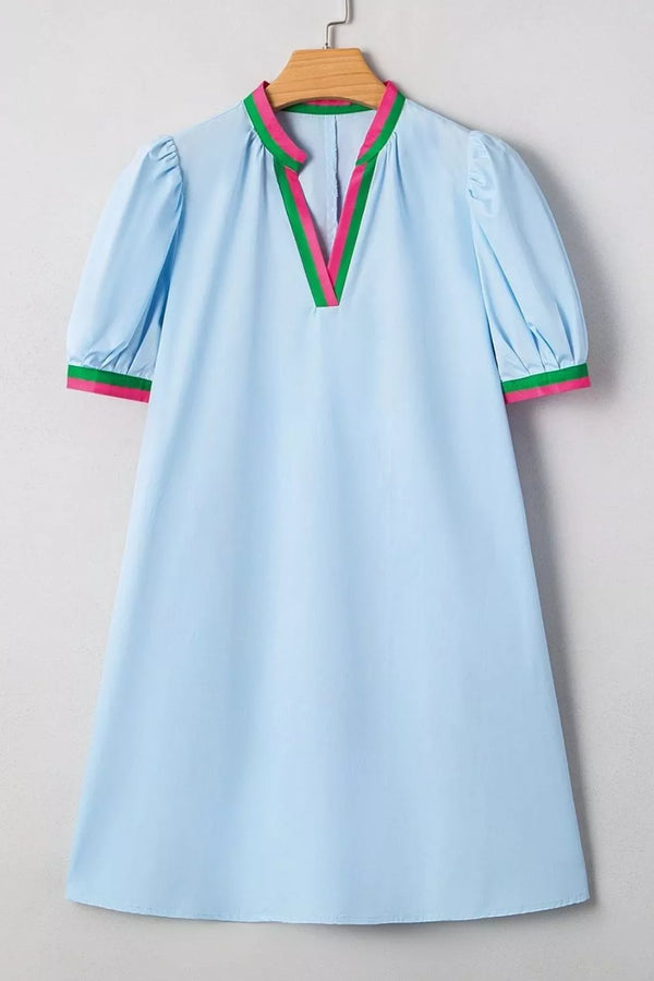 Puff Sleeve Mini Dress with Contrast Trim - product image 6