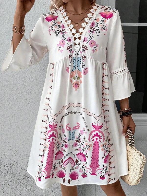 Lace Detail Printed Three-Quarter Sleeve Dress - product image 4