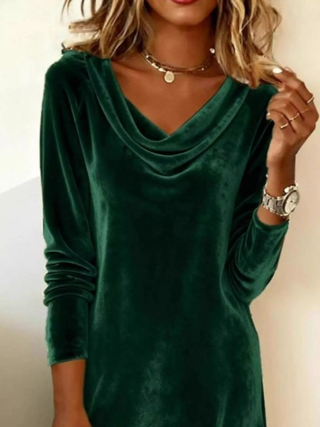 Velvet Cowl Neck Long Sleeve Mini Dress - product image 17