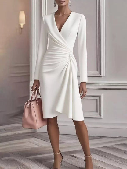 Front Ruched V-Neck Long Sleeve Dress view 11 - Shopiebay