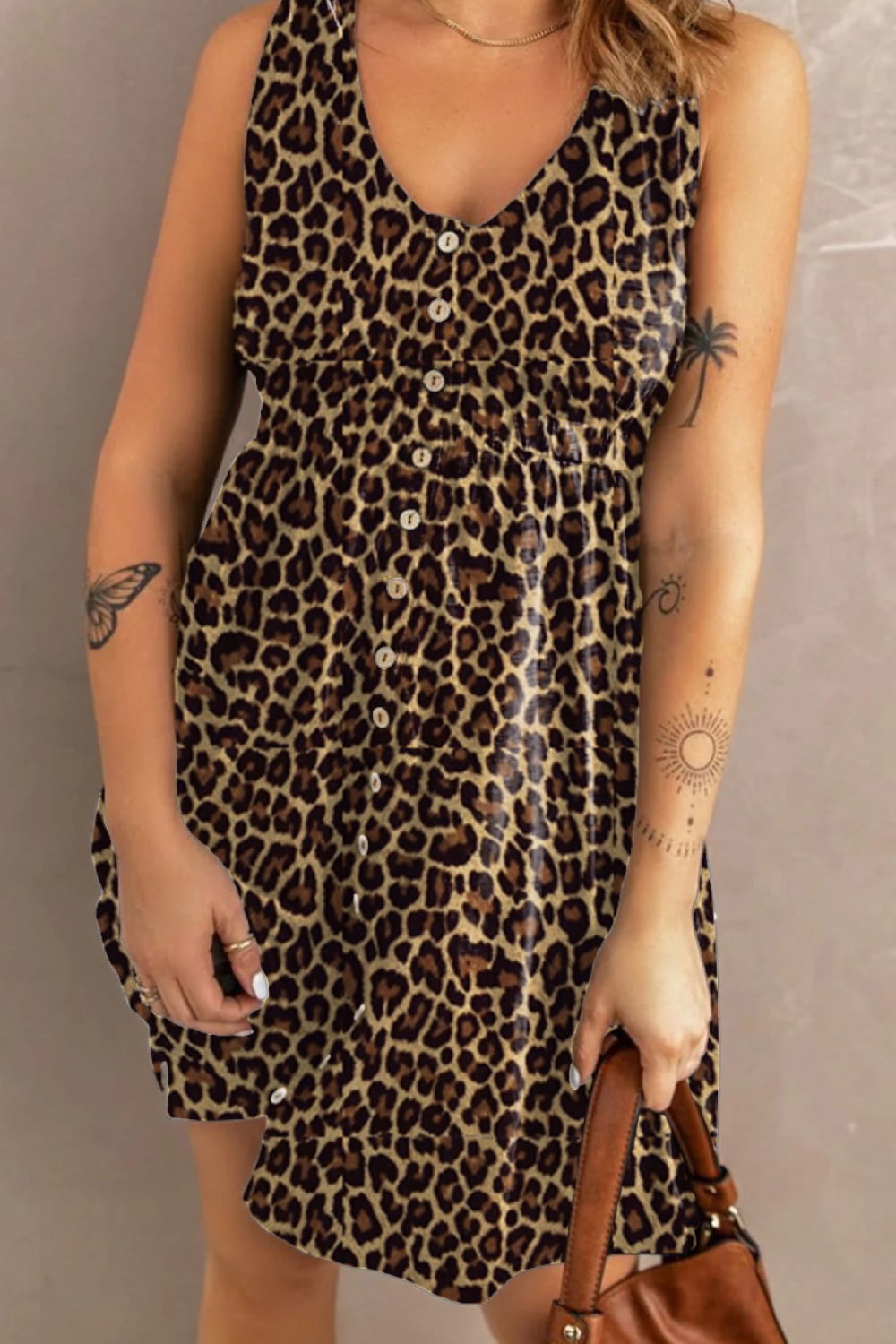 Double Take Printed Scoop Neck Sleeveless Buttoned Magic Dress with Pockets - product image 11