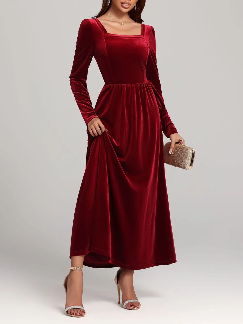 Velvet Square Neck Long Sleeve Dress - product image 13
