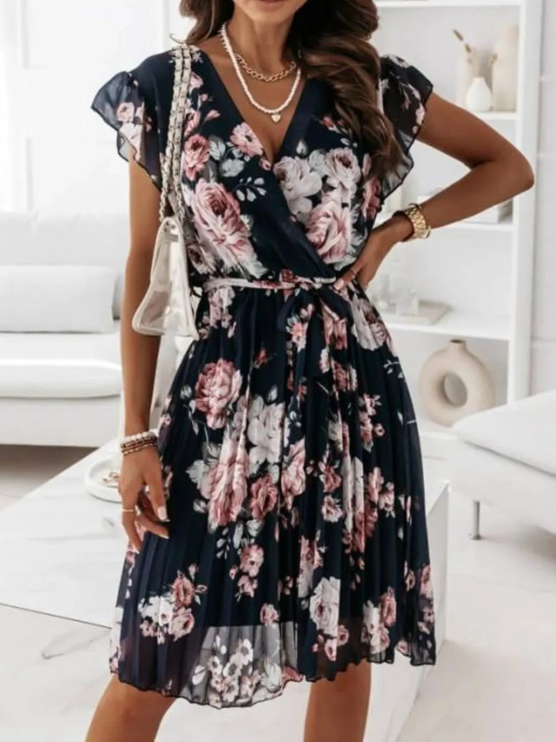 Floral Surplice Ruffled Cap Sleeve Dress - product image 8