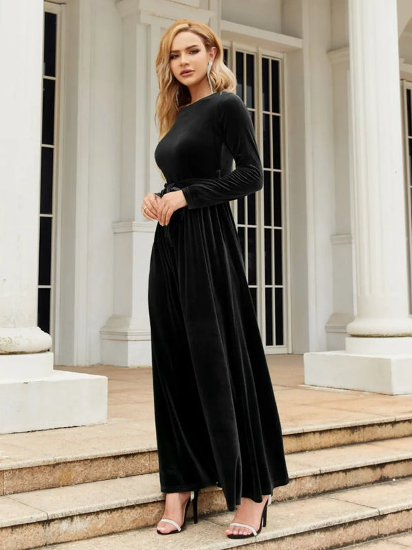 Tie Front Round Neck Long Sleeve Maxi Dress - product image 19