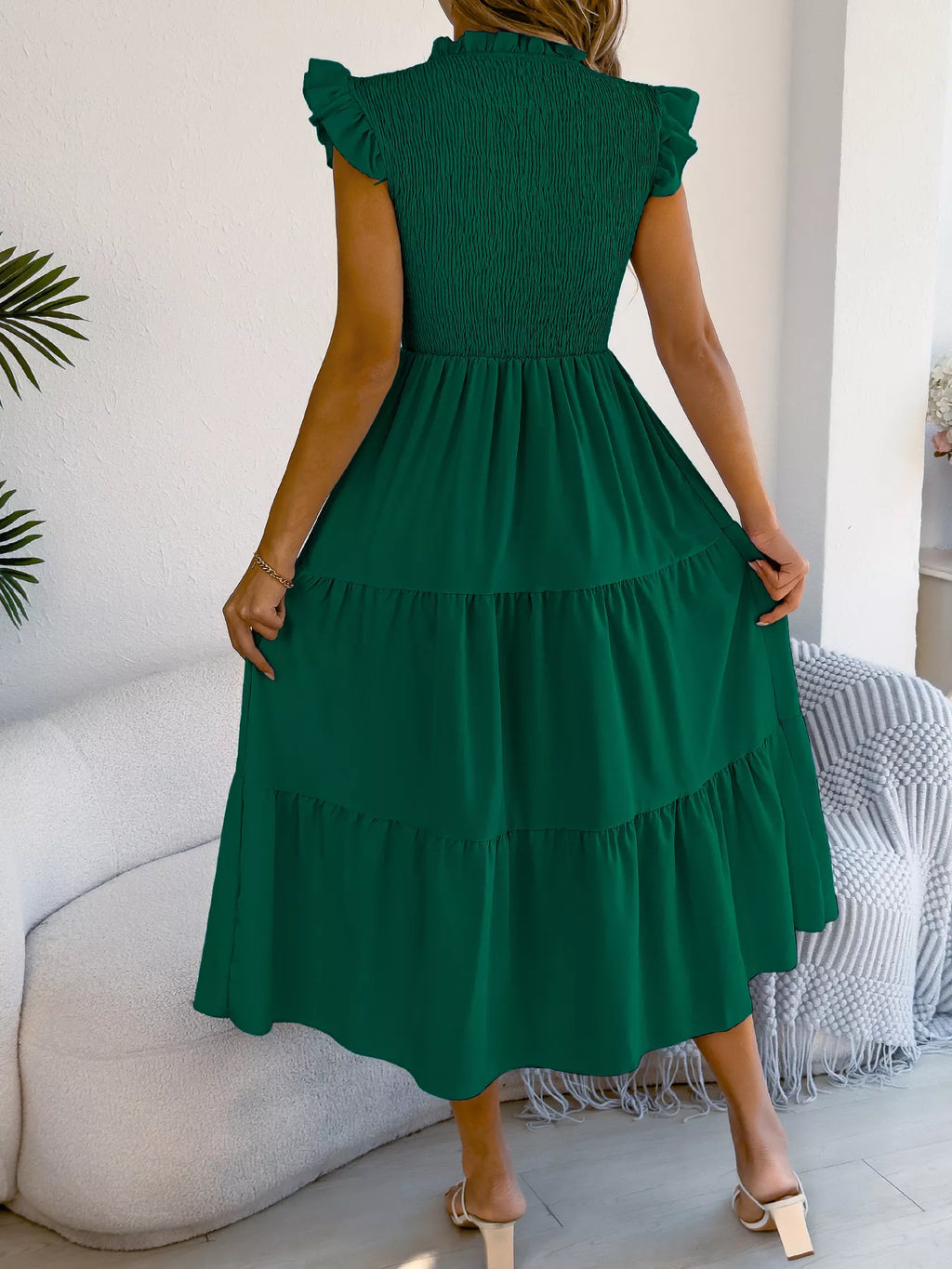Women's Smocked Ruffle Midi Dress – Casual A-Line Cap Sleeve - product image 5