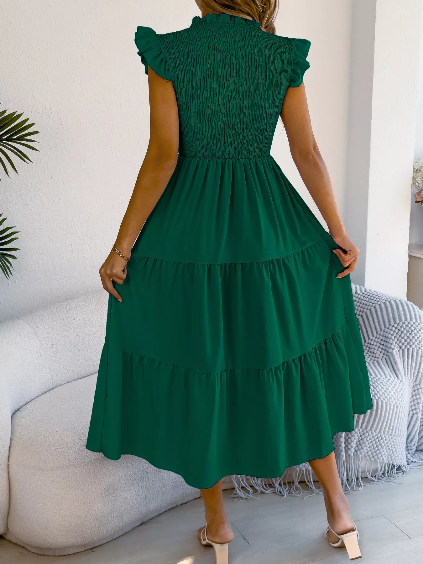 Women's Smocked Ruffle Midi Dress – Casual A-Line Cap Sleeve - product image 5