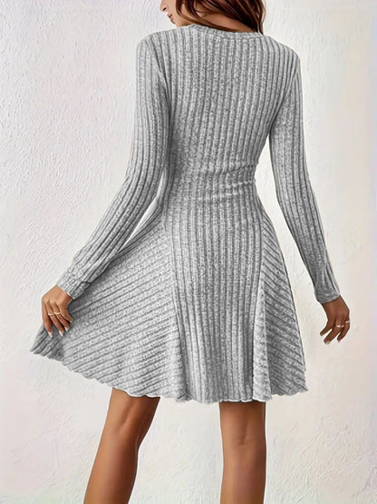 Ribbed Knit Long Sleeve A-Line Dress view 7 - Shopiebay