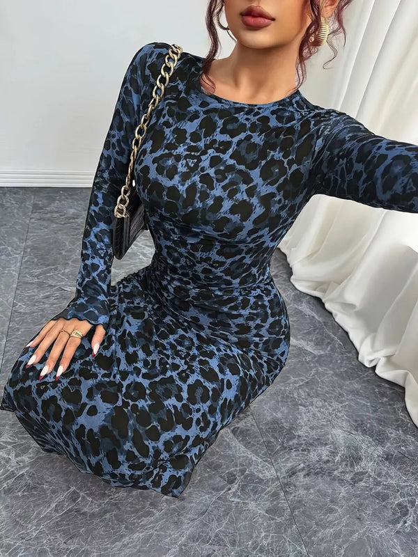 Leopard Print Long Sleeve Maxi Dress view 9 - Shopiebay