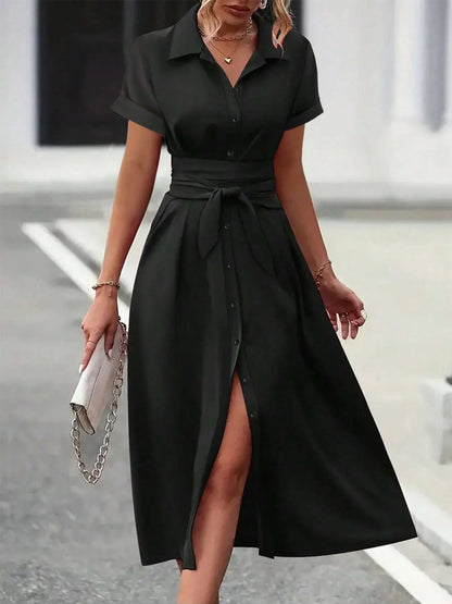 Button Down Belted Midi Shirt Dress view 2 - Shopiebay