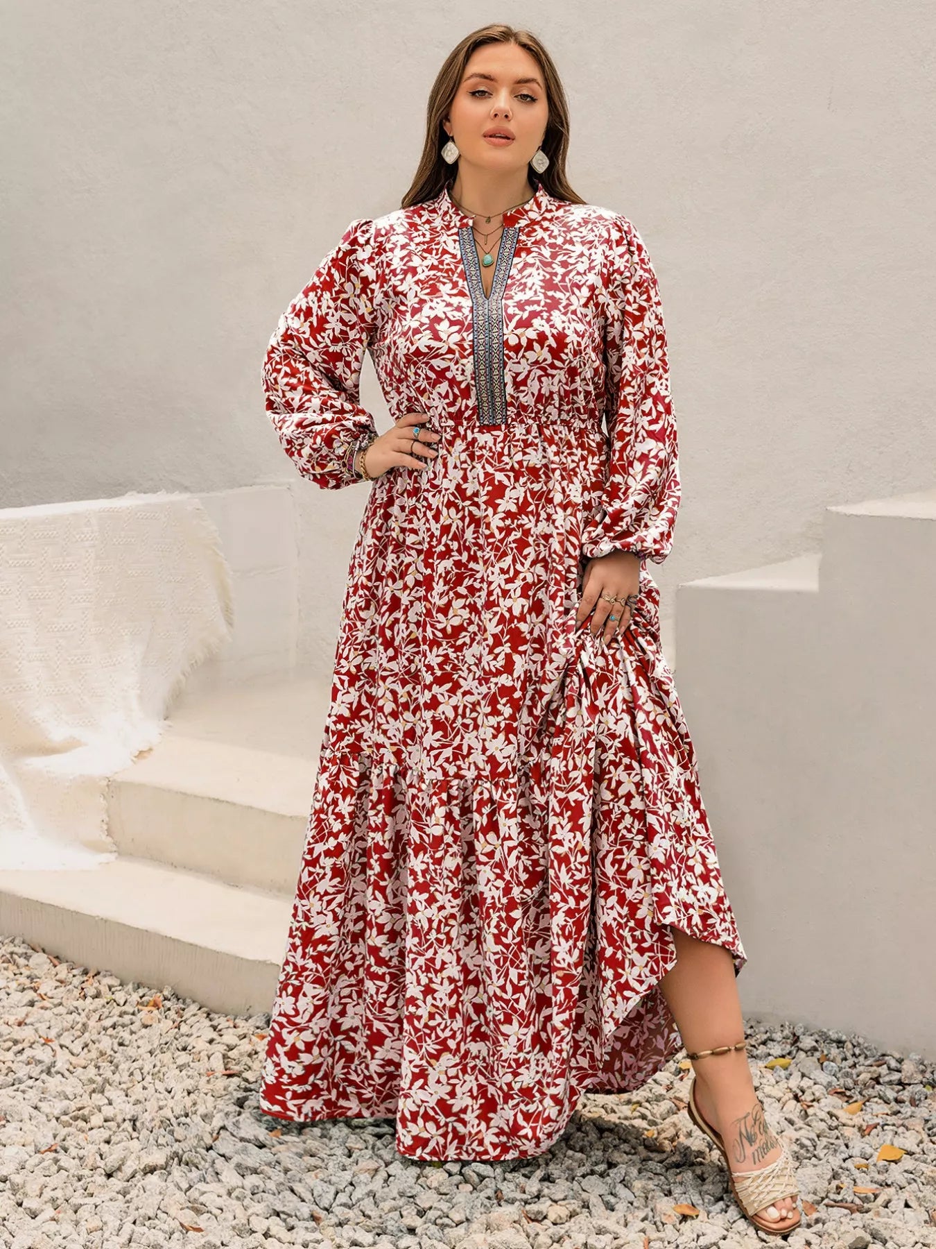 Plus Size Floral Print Long Sleeve Maxi Dress Main image