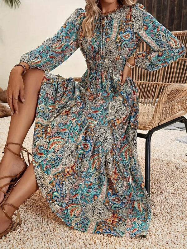 Printed Tie Neck Long Sleeve Maxi Dress - product image 3