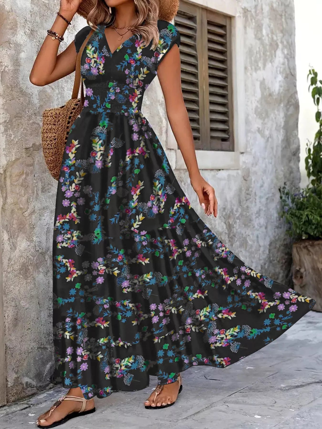 Plus Size Floral V-Neck Cap Sleeve Maxi Dress - product image 7
