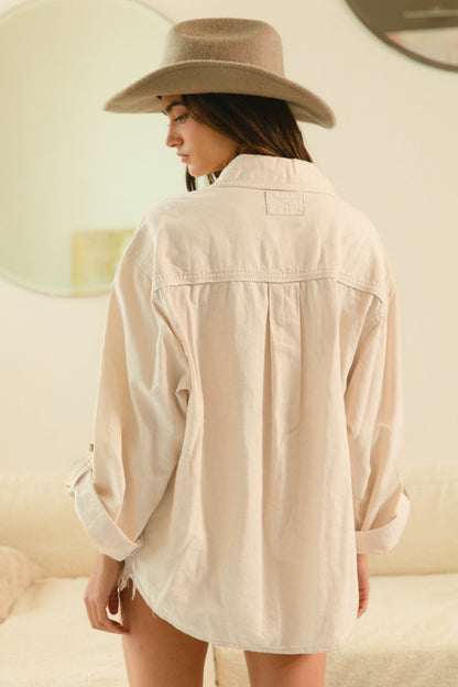 BiBi Button Down Stitch Detail Shirt with Chest Pockets