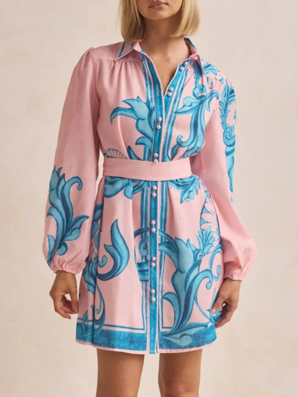 Printed Long Sleeve Shirt Dress - product image 13