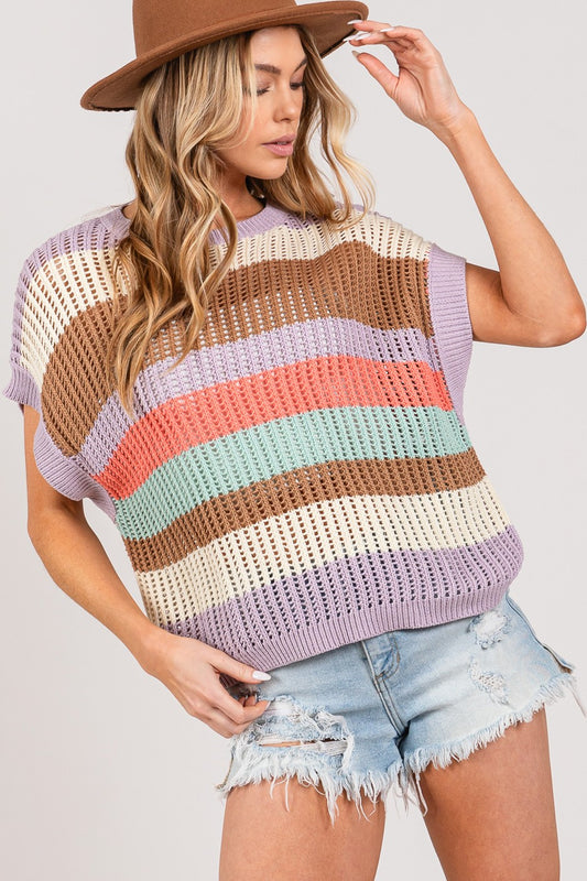 SAGE + FIG Color Block Striped Crochet Sweater