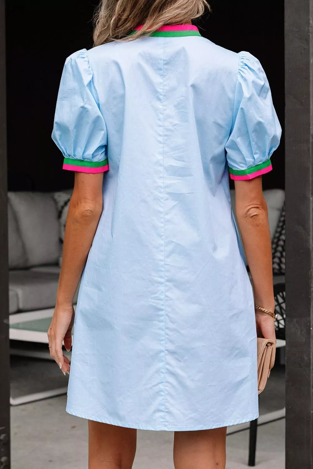 Puff Sleeve Mini Dress with Contrast Trim - product image 2