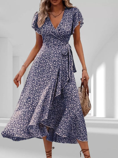 Floral Print Ruffle Hem Wrap Midi Dress view 11 - Shopiebay