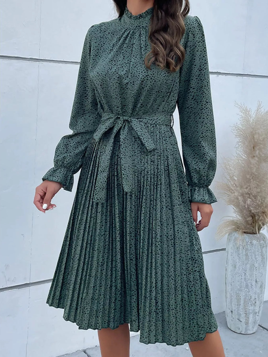 Animal Print Mock Neck Flounce Sleeve Dress - product image 9