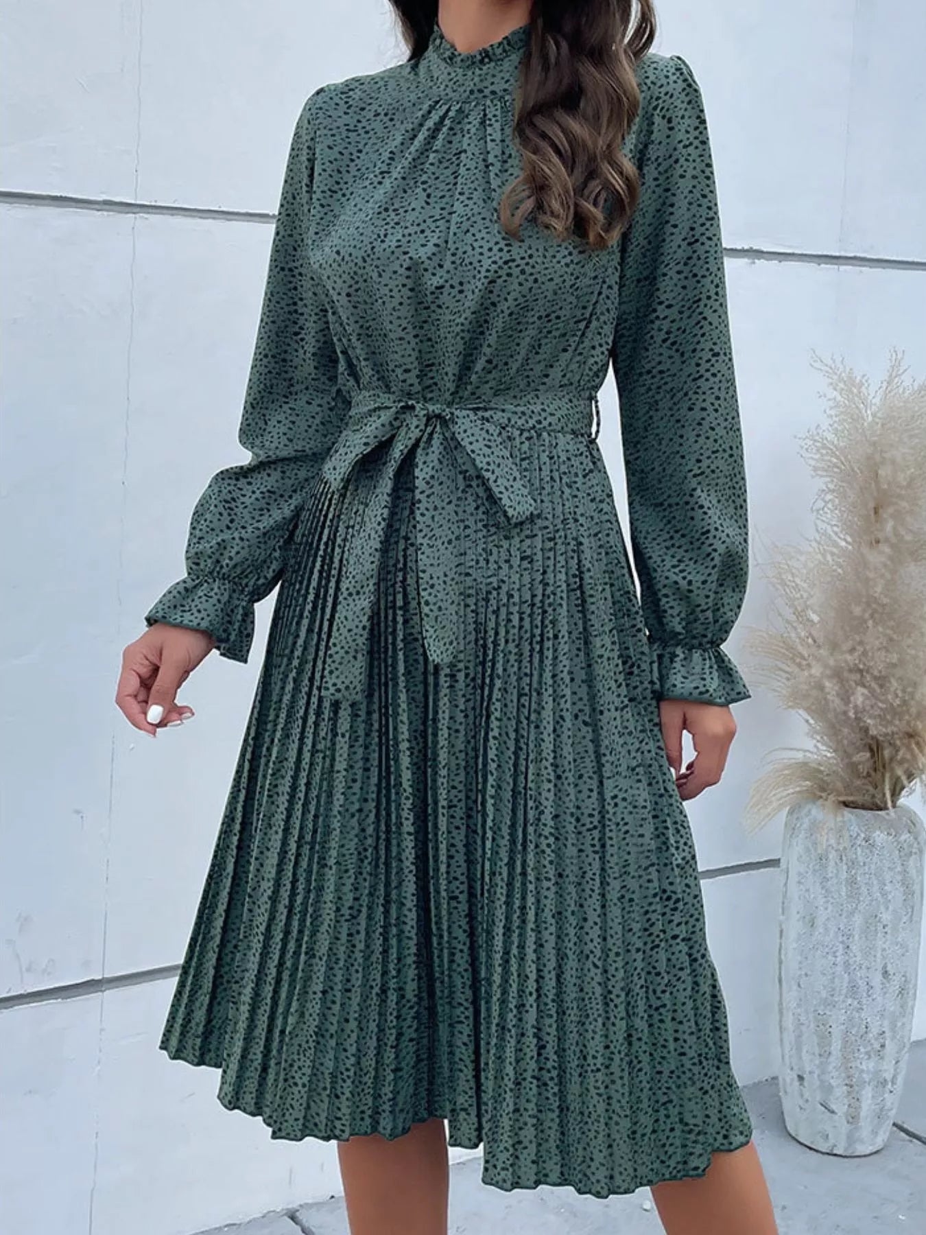 Animal Print Mock Neck Flounce Sleeve Dress - product image 9