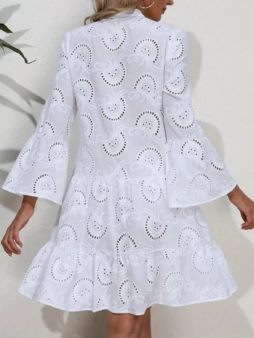Ruffle Hem Eyelet Notched Long Sleeve Dress - product image 2