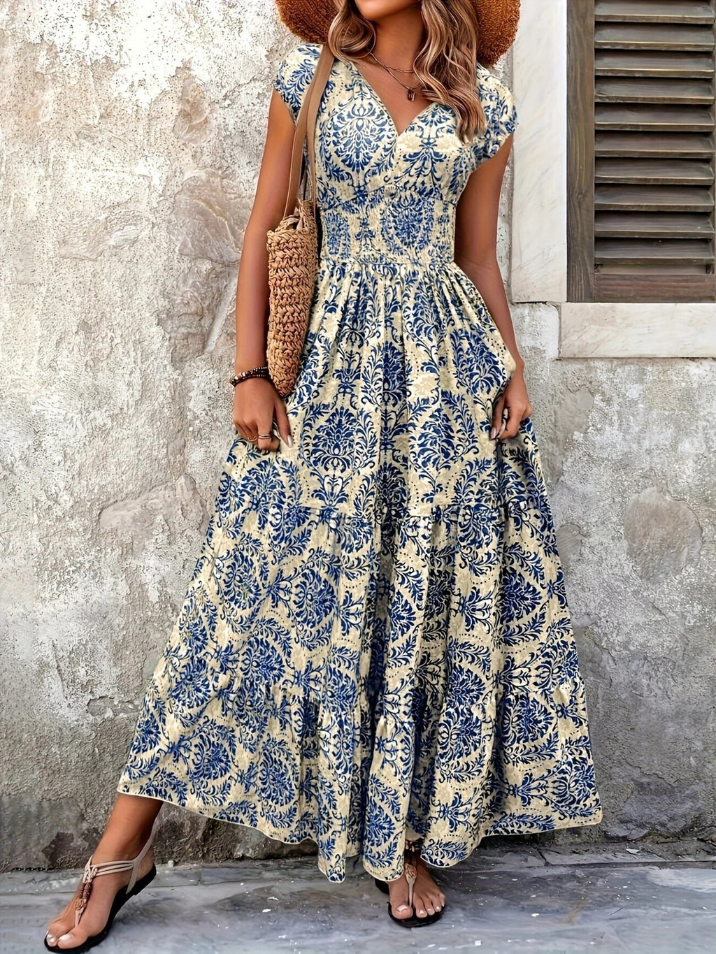 Printed Cap Sleeve Maxi Dress - product image 19