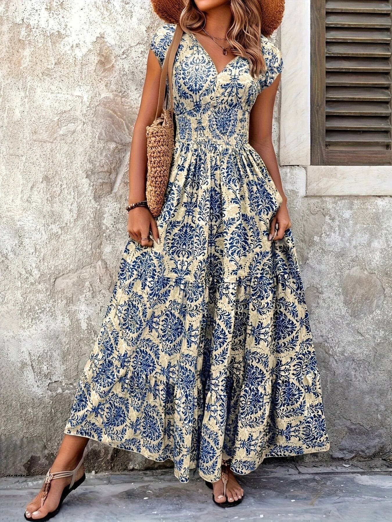 Printed Cap Sleeve Maxi Dress - product image 19