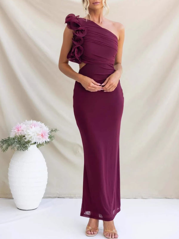 One-Shoulder Floral Trim Sleeveless Maxi Dress - product image 9