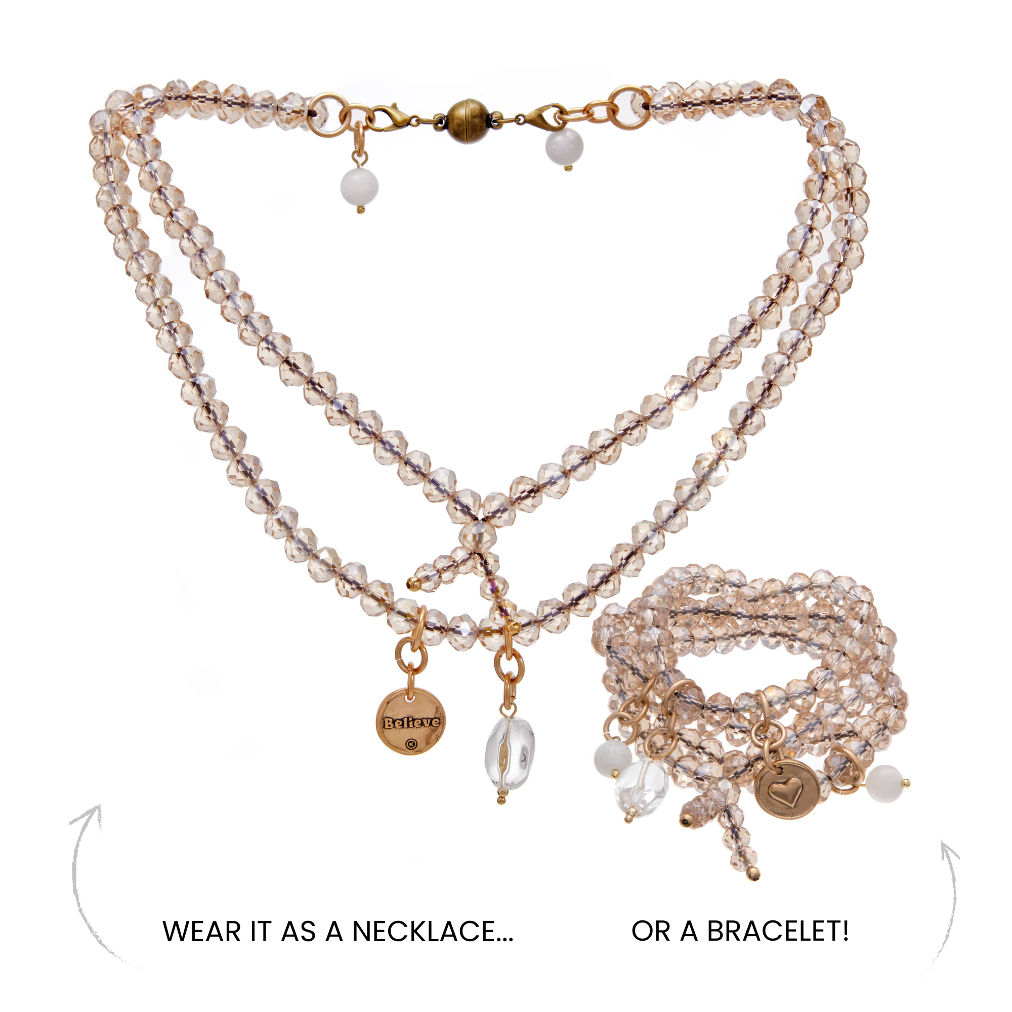 Believe Heart Crystal Boho Wrap Bracelet/Necklace Secondary image